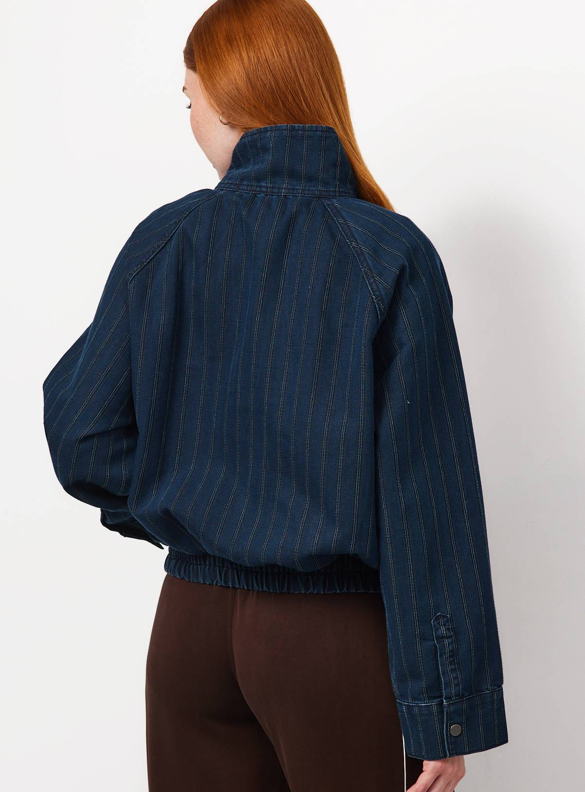 Dark Blue Denim Button-Up Bomber Jacket 12 - Image 4